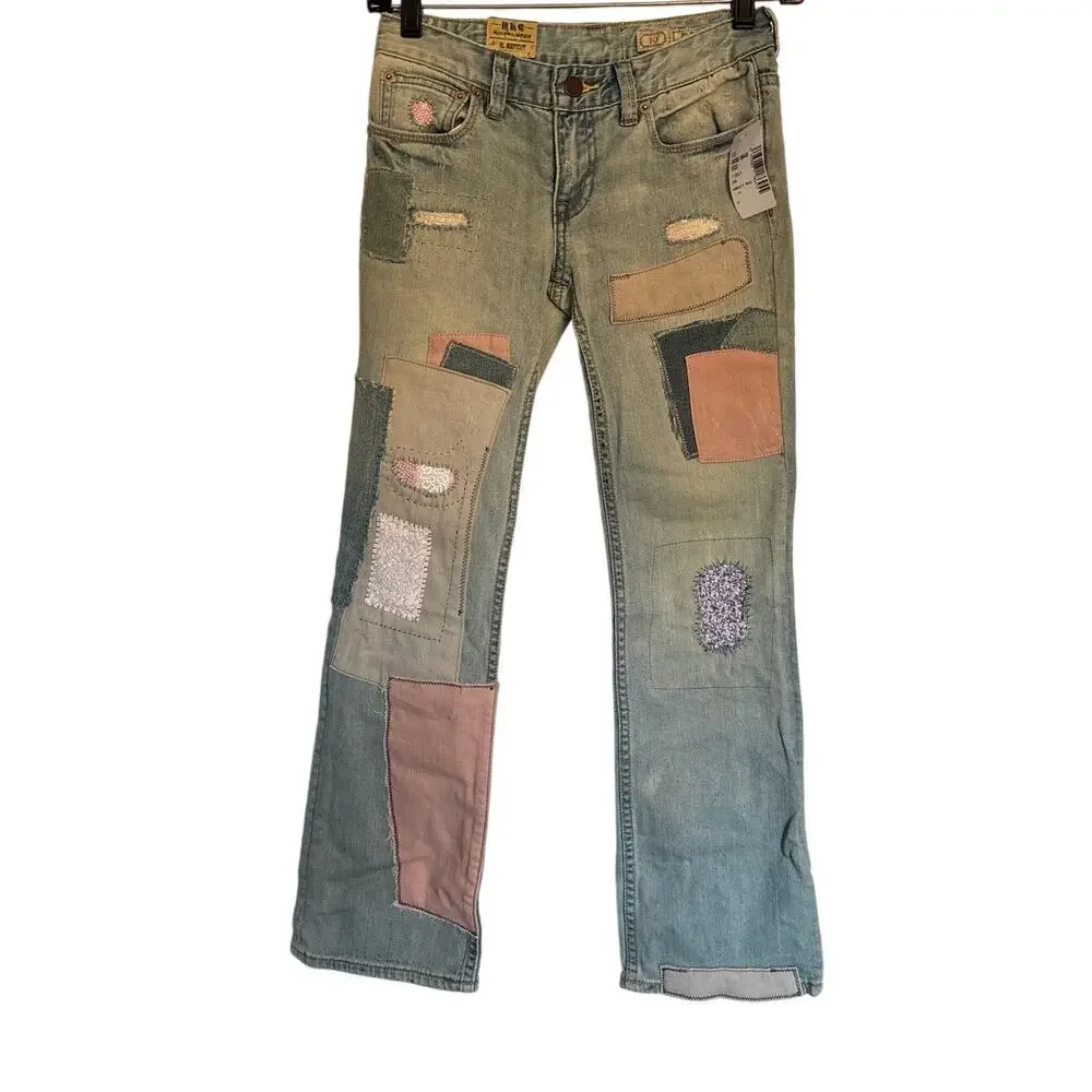 New Girls Ralph Lauren Denim Patchwork Jeans - Abbott Wash - Size 10